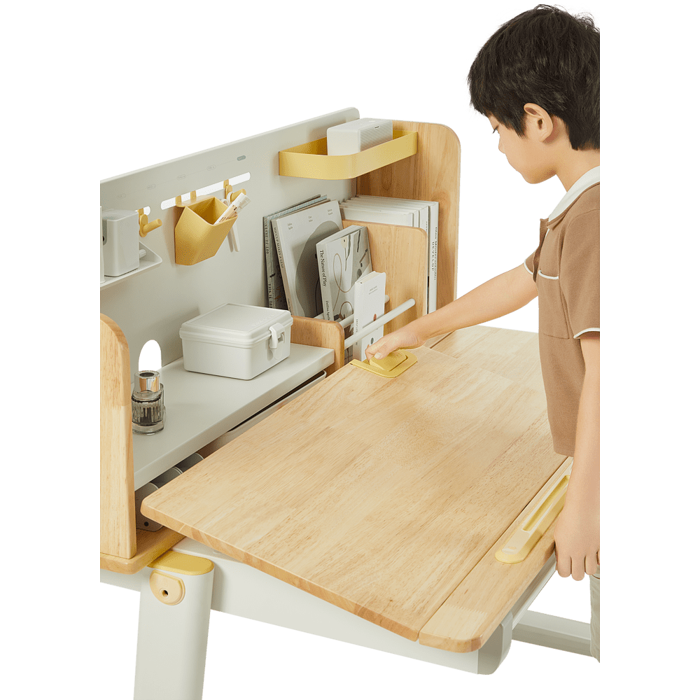 Стол Ergosmart регулируемый Galleon, 1200х700х(520-760) мм, гевея беленая, с книжной полкой - 23