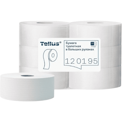 Бумага туалетная Tellus Стандарт ТP1, в больших рулонах, 525 м, 1 слой