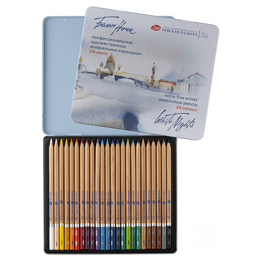 Карандаш акварельный "Белые ночи", набор 24 цветов, жестяной пенал