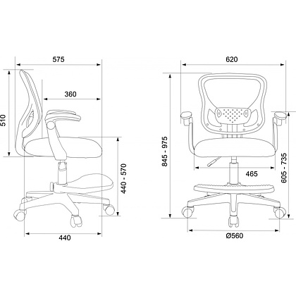Кресло детское Бюрократ Burokids 3, сетка, ткань, пластик, корпус белый, подставка для ног, серый - 12