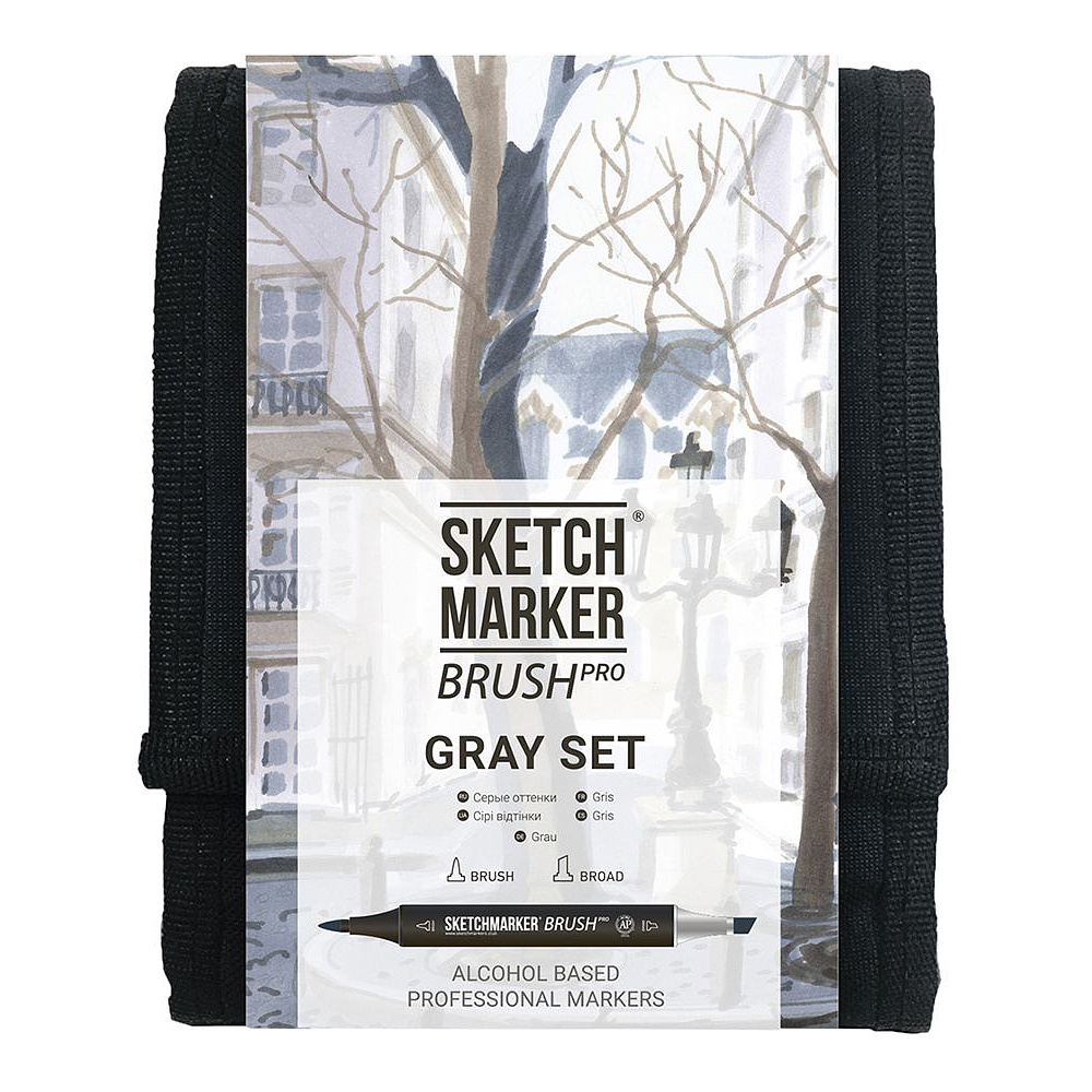 Набор маркеров перманентных двусторонних "Sketchmarker BRUSH Gray Set", 12 шт.