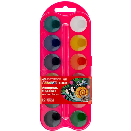 Краски акварельные "Цветик", 12 цветов, пластик, розовый