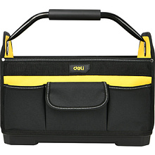 Сумка для инструментов Deli YS EDL586111, 420х210х380 мм, открытая, ткань Oxford, черный, желтый