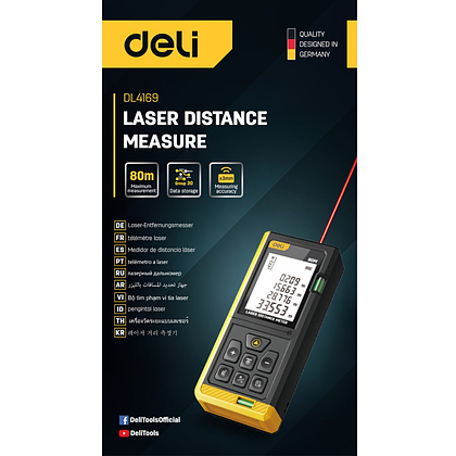 Дальномер лазерный Deli YS EDL4169, 80 м, желтый, черный - 3