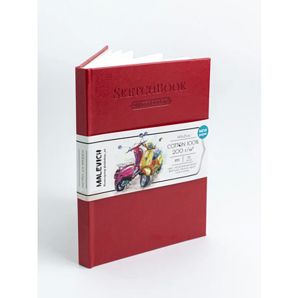 Скетчбук для акварели "Малевичъ", 14.5x21 см, 200 г/м2, 30 листов, красный - 4