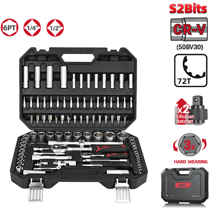 Набор инструмента 1/4", 1/2" Deli RS EDQ44094, 94 предмета - 9