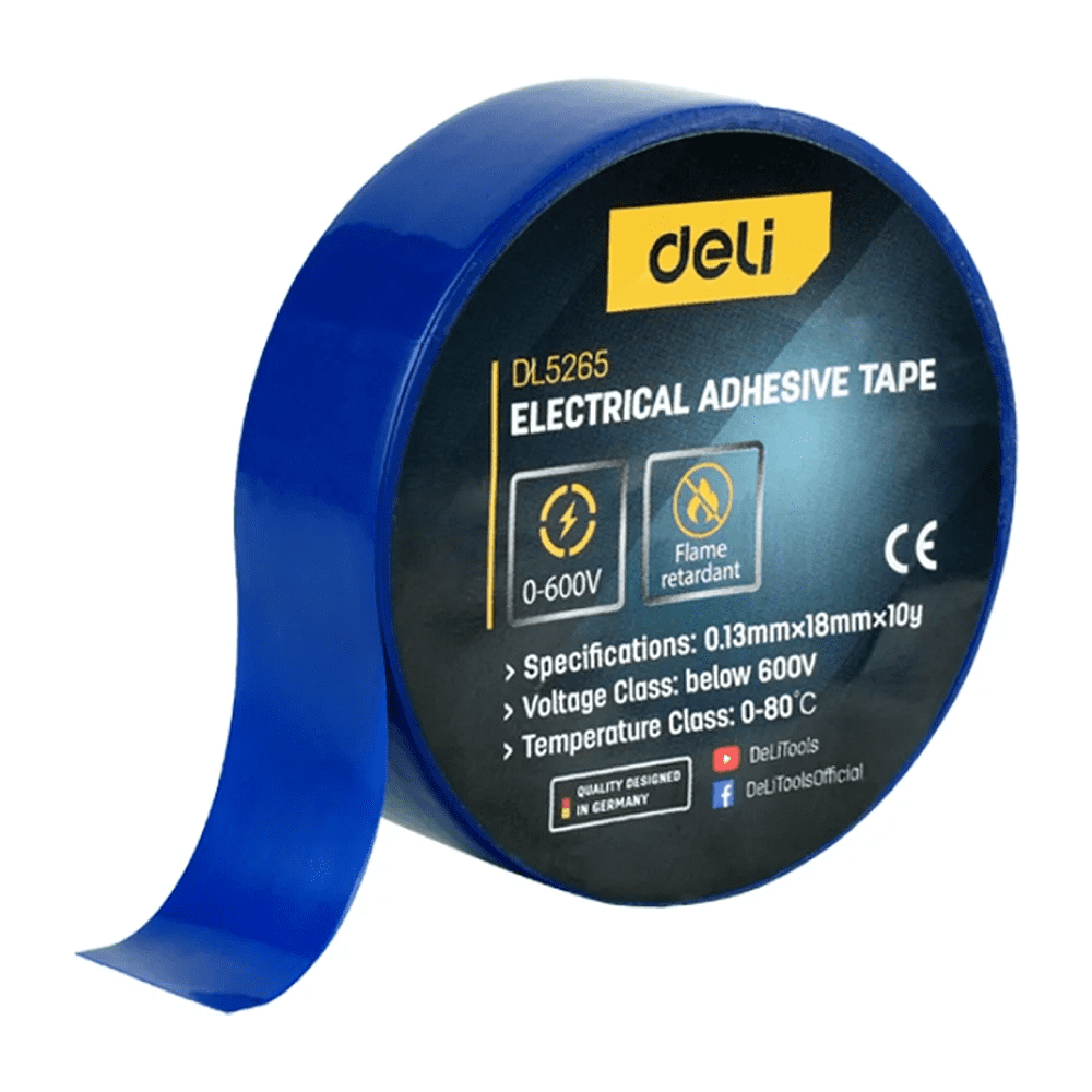 Изолента ПВХ Deli YS EDL5265, 18 мм x 10 м, 130 мкм, синяя