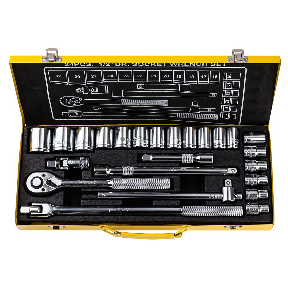 Набор головок торцевых Deli YS EDL2024T, 24 предмета, кейс, желтый - 3