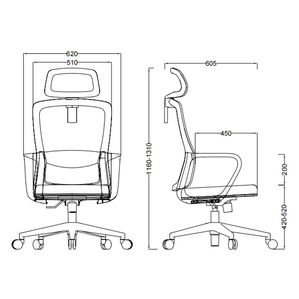 Кресло компьютерное SitZone U-060A, сетка, ткань, черный, пластик, 2 шт/упак - 7