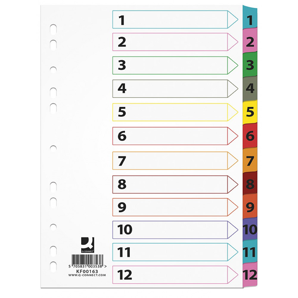 Разделитель "Mylar Q-connect", A4, 12 делений, ассорти