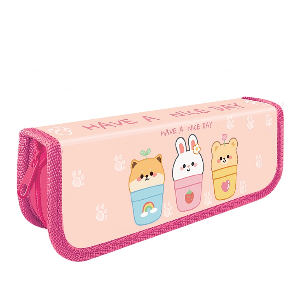 Пенал "Happy animals",1 отделение, розовый
