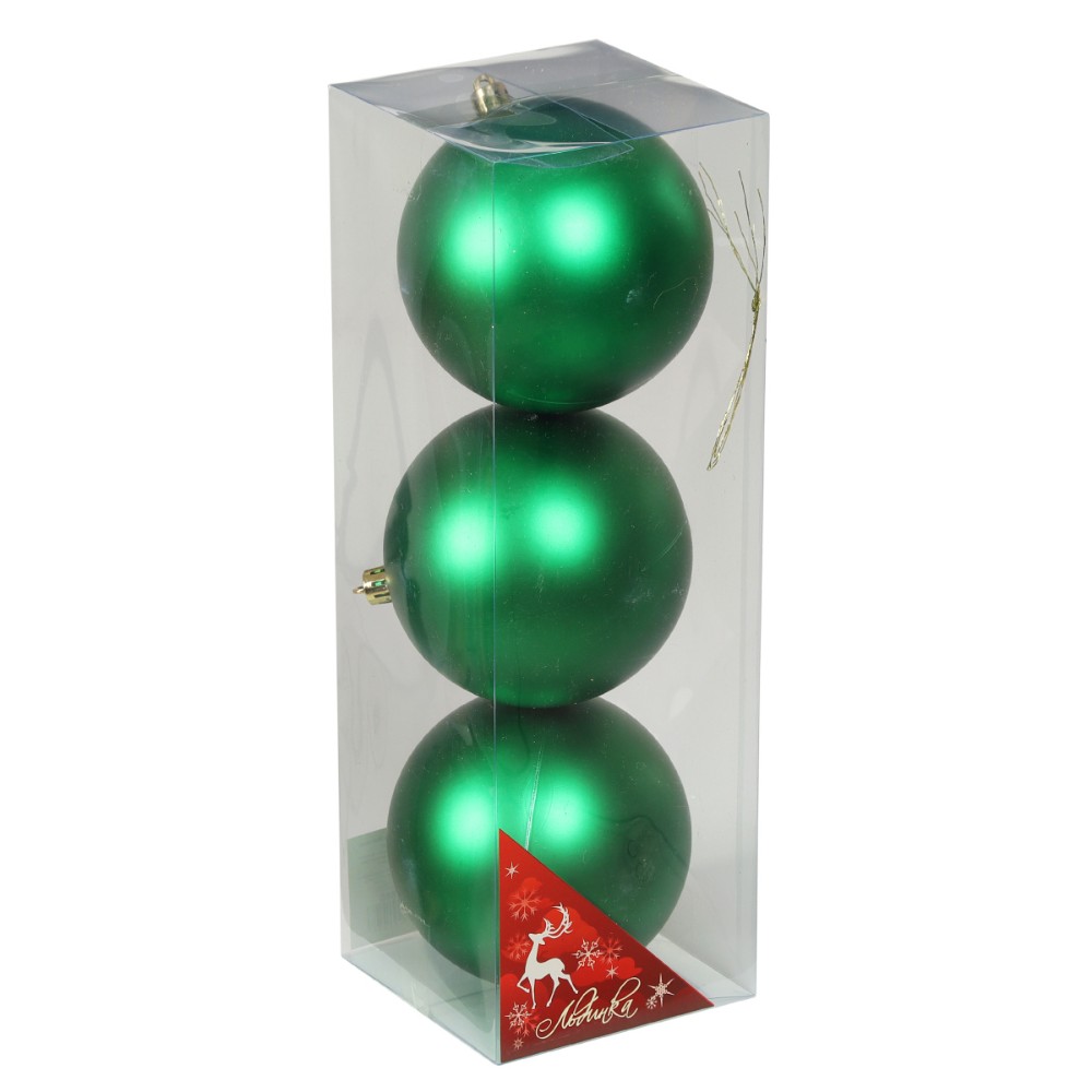 Шар елочный "Матовый", 10 см, пластик, зеленый, 3 шт/уп.