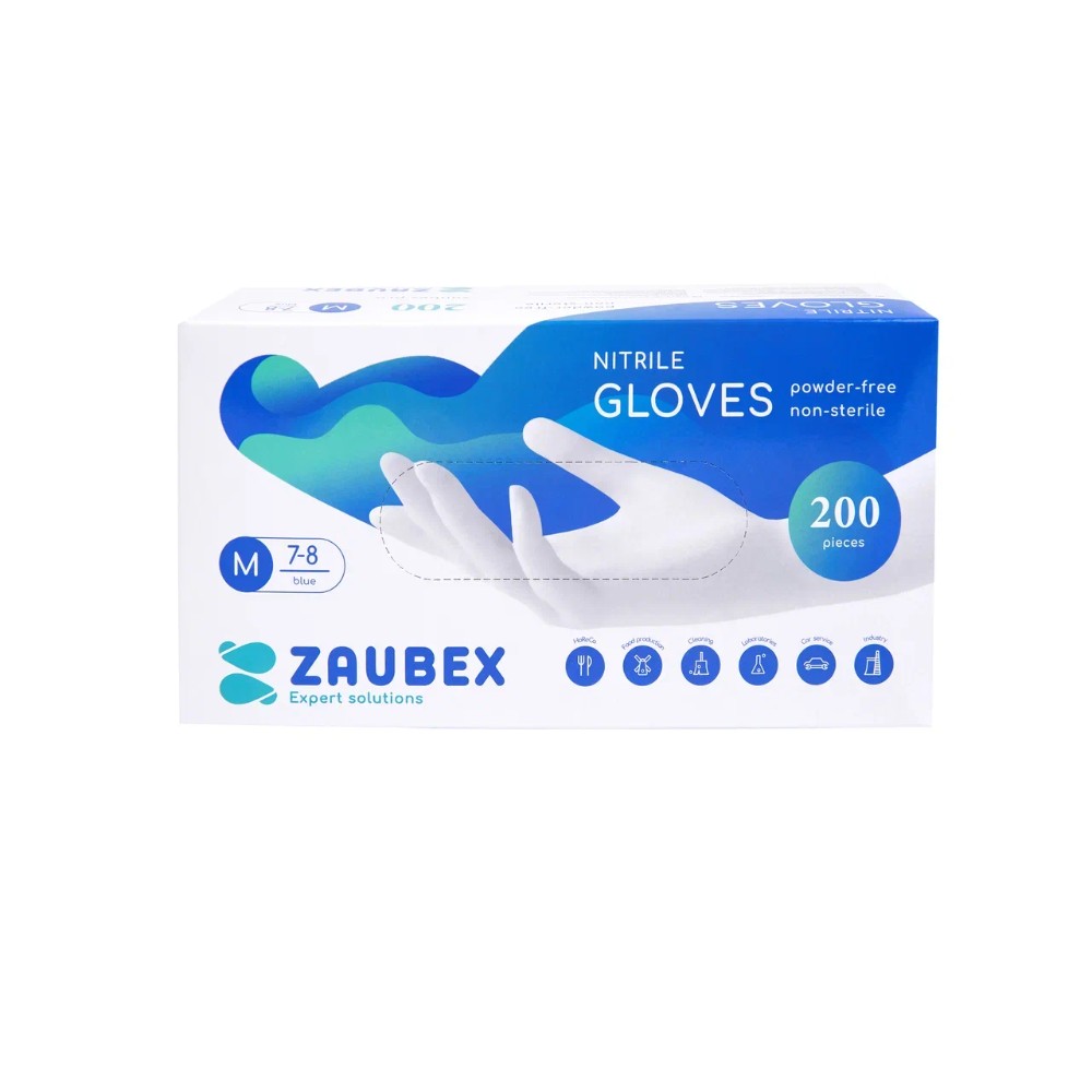 Перчатки нитриловые неопудренные Zaubex, голубой 