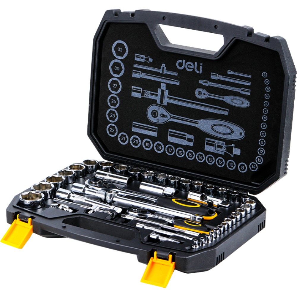 Слесарный набор инструментов "Deli", 44 предмета, чемодан, серебристый
