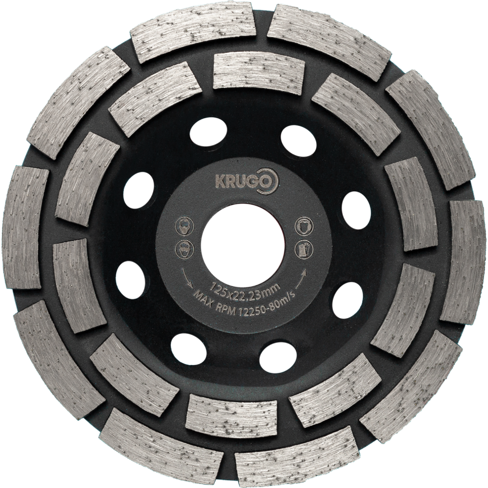 Чашка алмазная по бетону Krugo, 125x22.23 мм, двухрядная