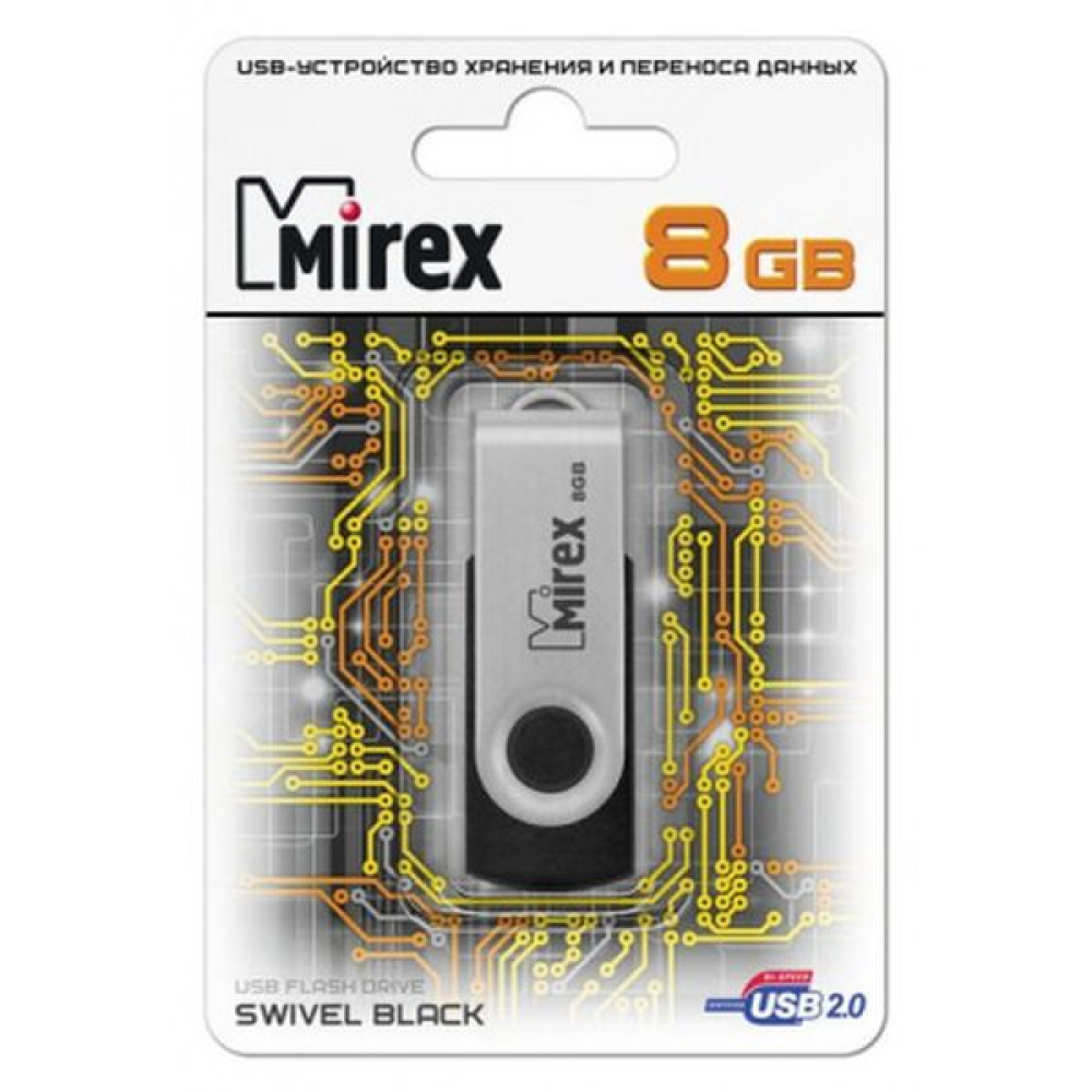 USB Flash накопитель 2.0 8 Gb SWIVEL BLACK, пластик, металл