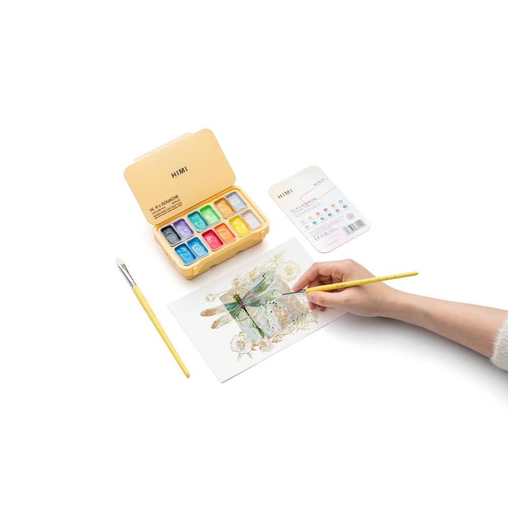 Краски гуашевые "Himi Jelly Cup. Metallic", 12 цветов, кювета, пластиковый футляр - 2