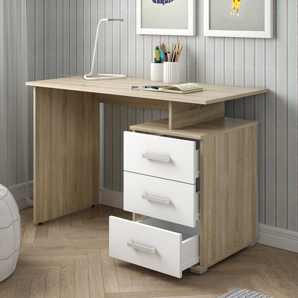 Коллекция ОСЛО Стол письменный Д-СП1, 1150х550х750, дуб Сонома, белый - 2