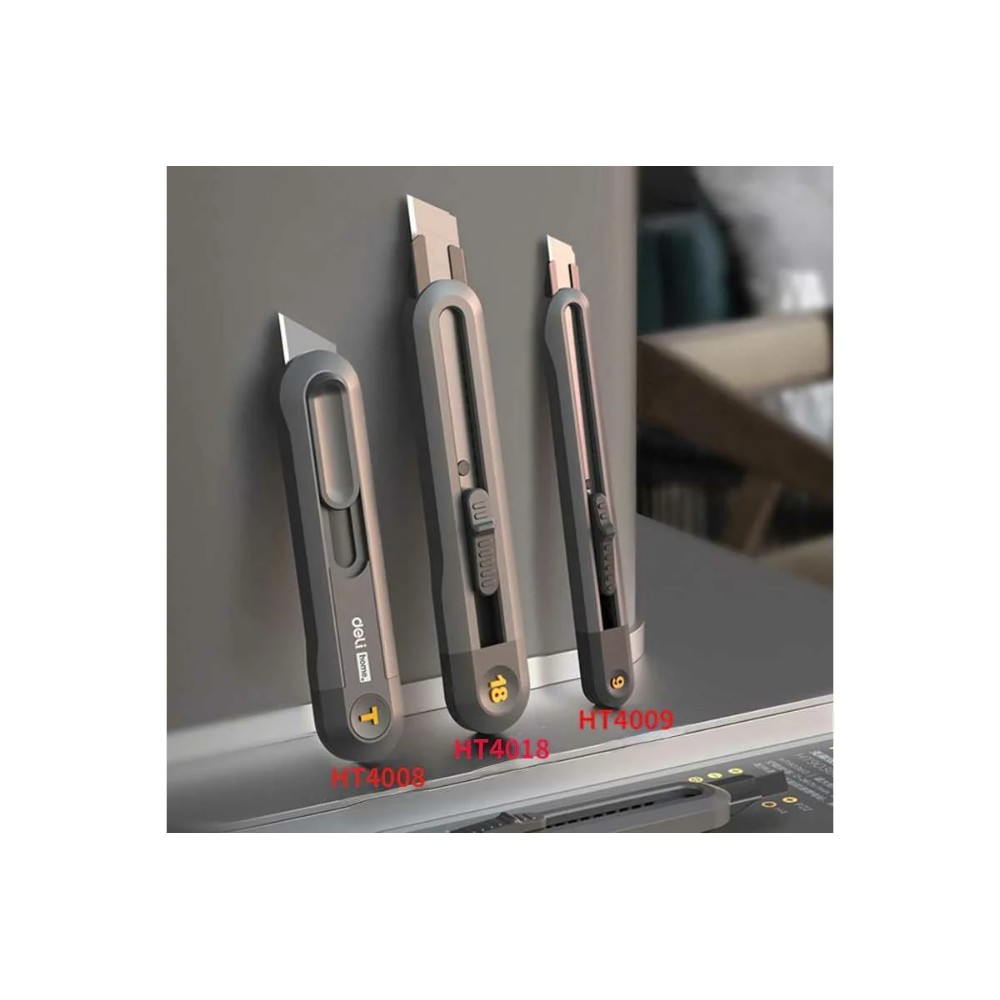 Нож строительный Deli HS EHT4009, 9 мм, Soft Touch, черный