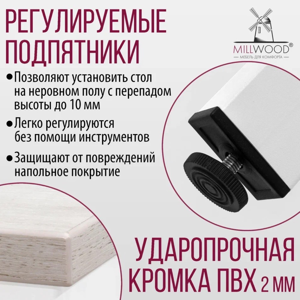 Стол Millwood Сеул, 1600х800 мм, дуб белый крафт, белый - 6