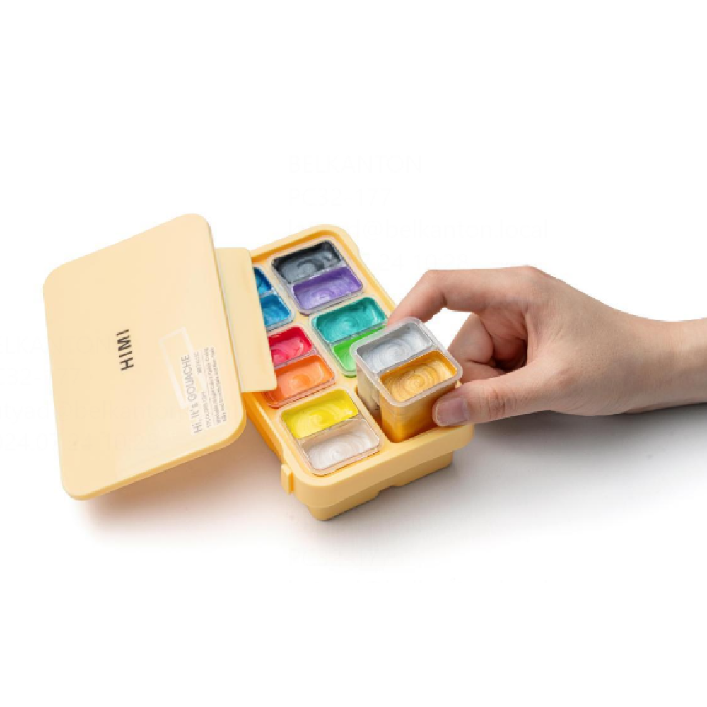 Краски гуашевые "Himi Jelly Cup. Metallic", 12 цветов, кювета, пластиковый футляр - 4