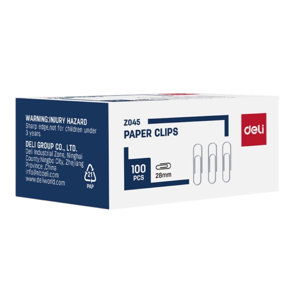 Скрепки "Deli", 28 мм, 100 шт., серебристый