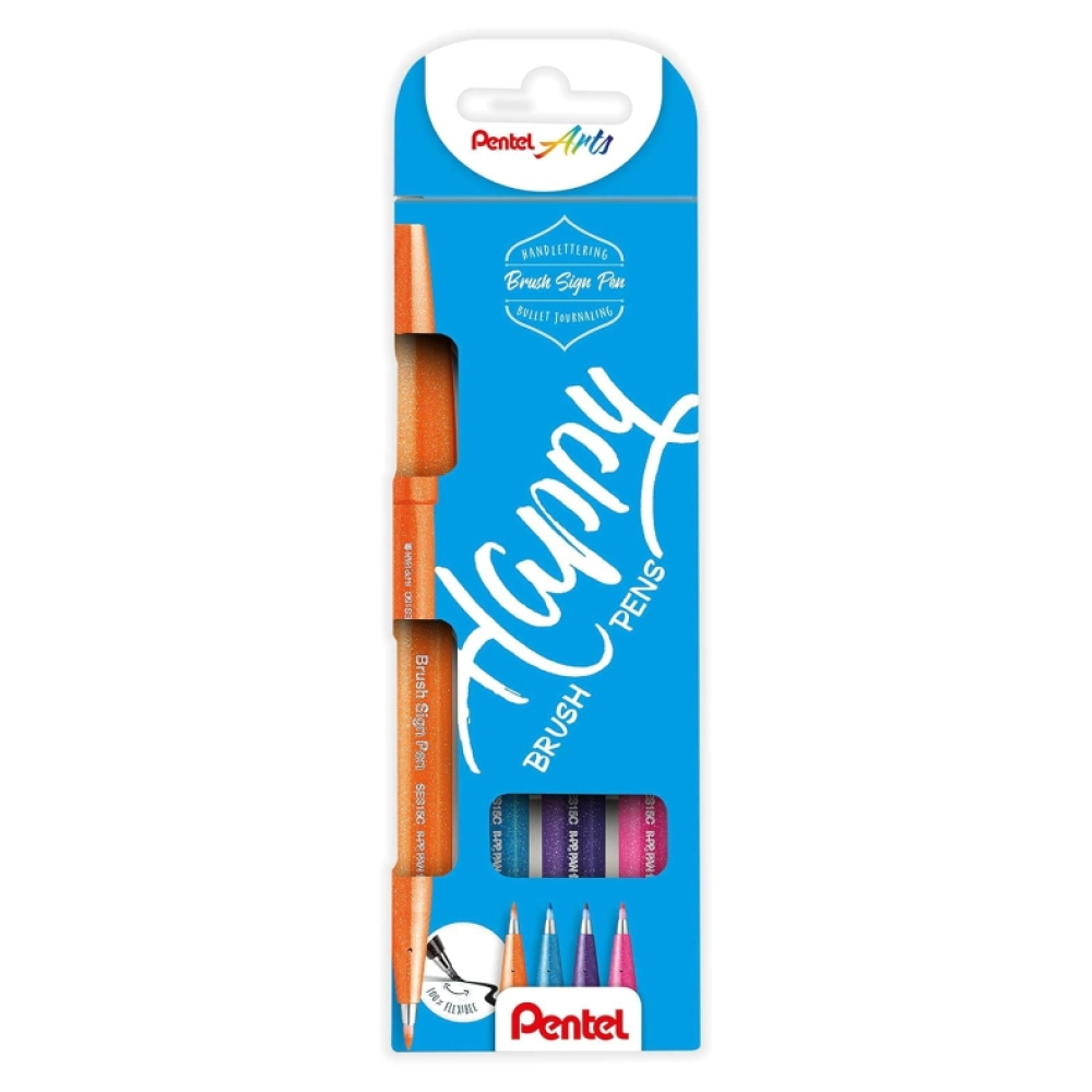 Маркер-кисть "Brush Sign pen. Happy", 4 шт