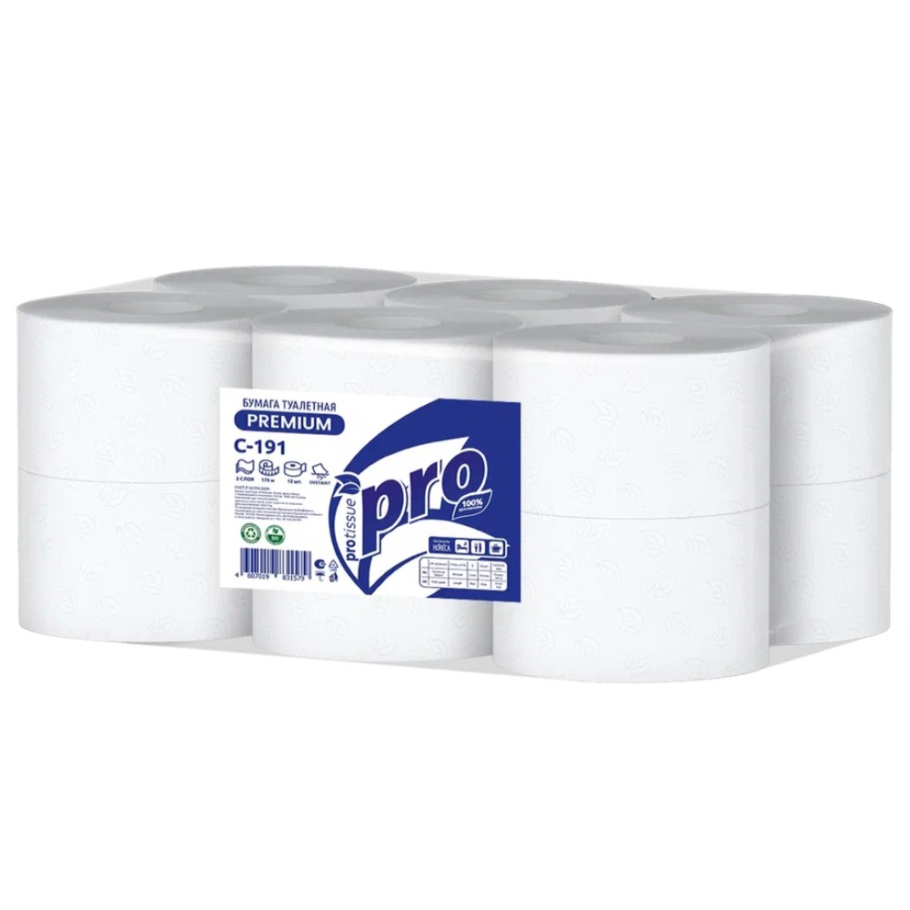 Бумага туалетная  PROtissue 170м, 2 слоя, Instant, 100% целлюлоза