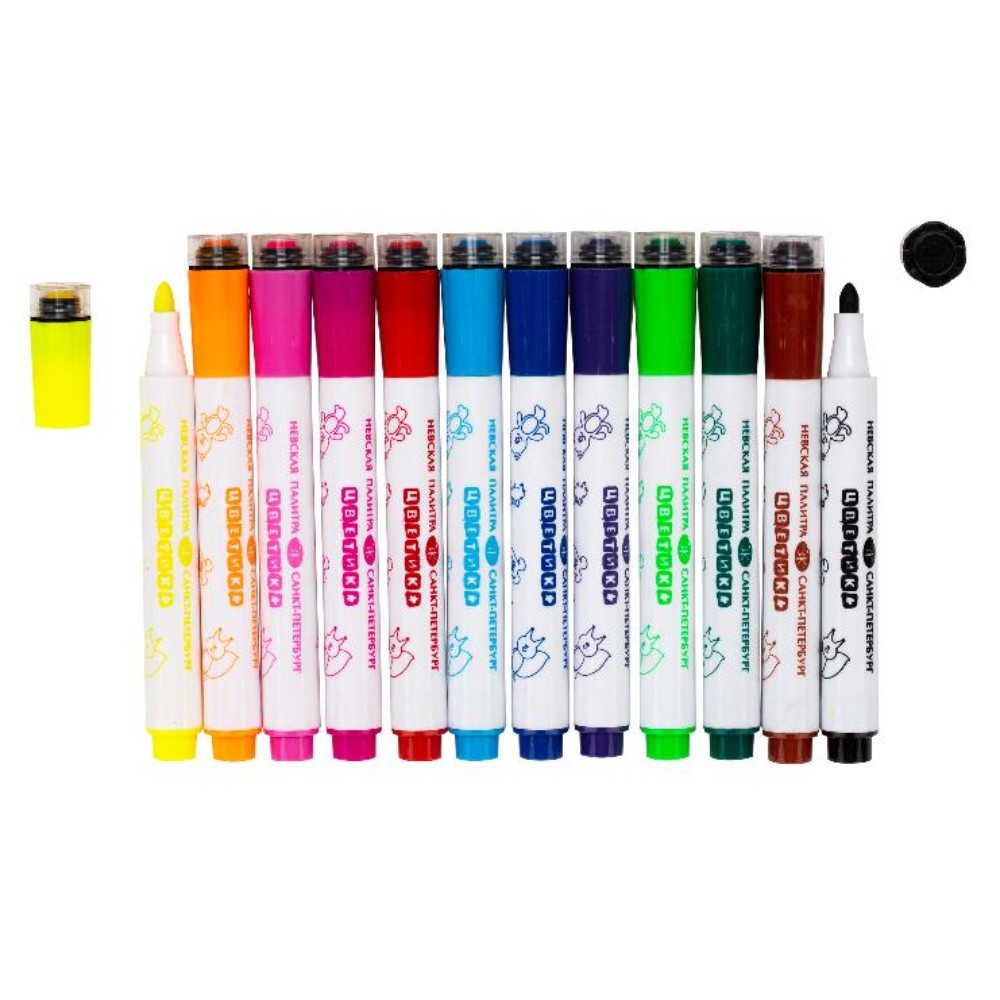 Фломастеры "Цветик", 12 шт., со штампами