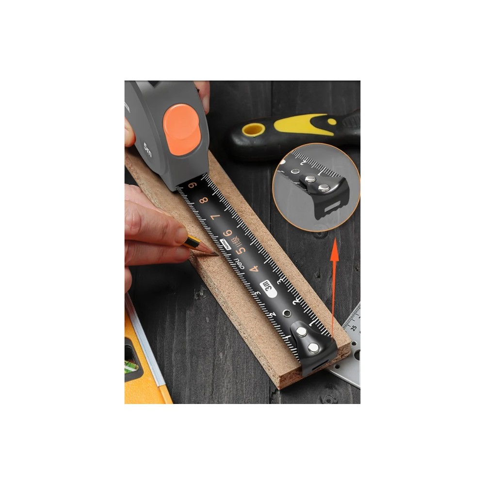 Рулетка Deli HS HT8519C, 5 м х 19 мм, Soft Touch, оранжевый - 7