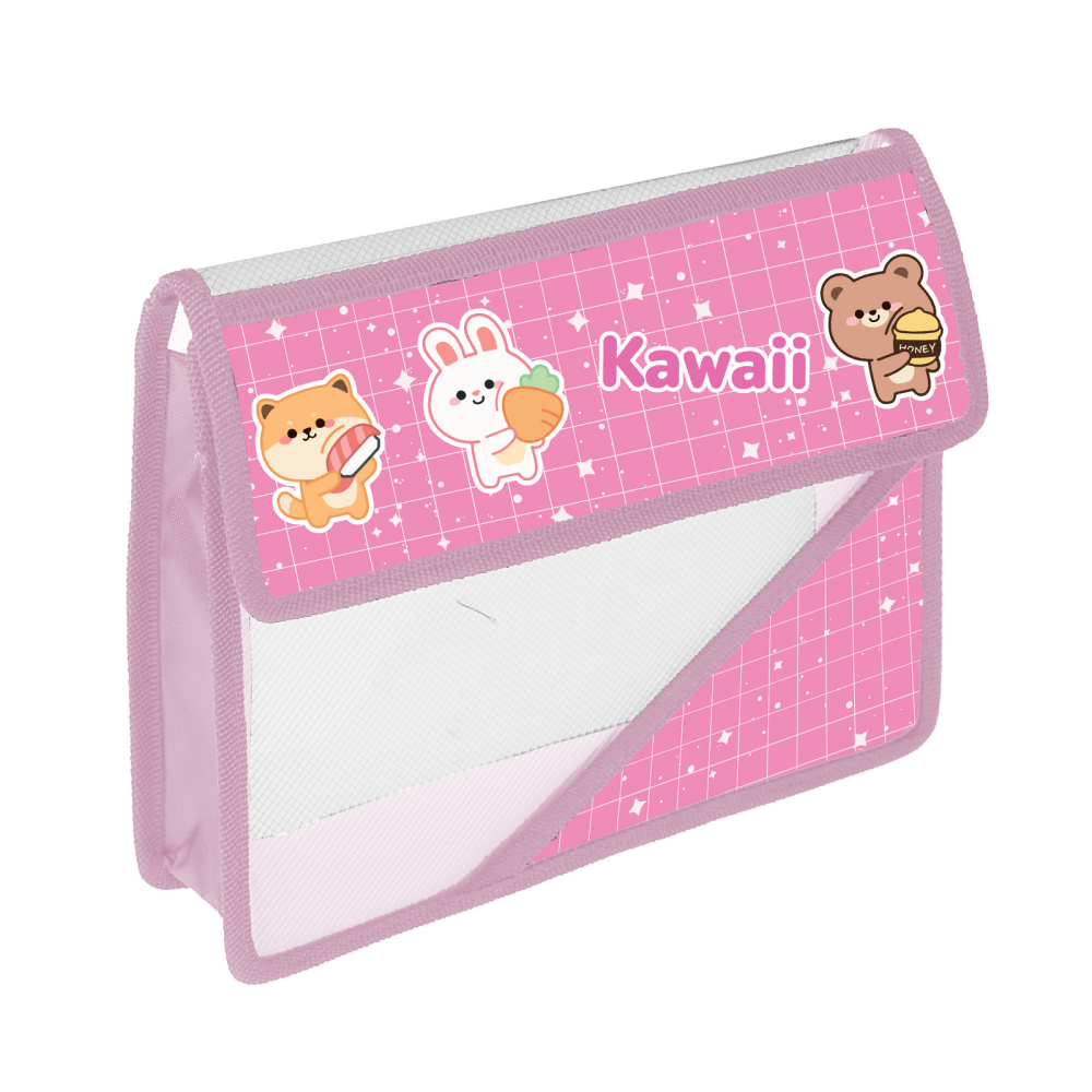 Папка для тетрадей "Kawaii", А5, на липучке, пластик, розовый