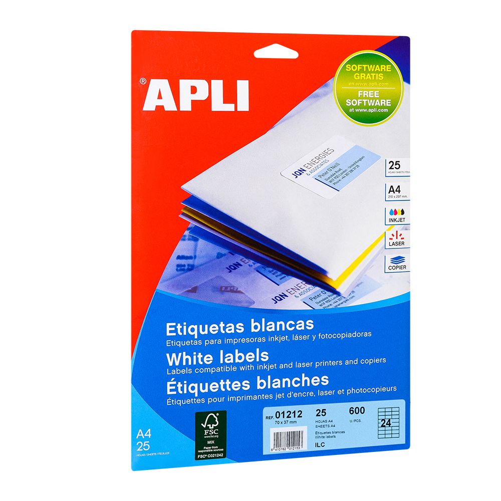Самоклеящиеся этикетки универсальные "Apli", 25 листов