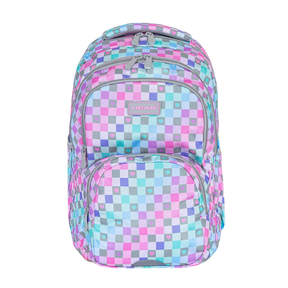 Рюкзак школьный "Checkered Hearts", голубой, розовый