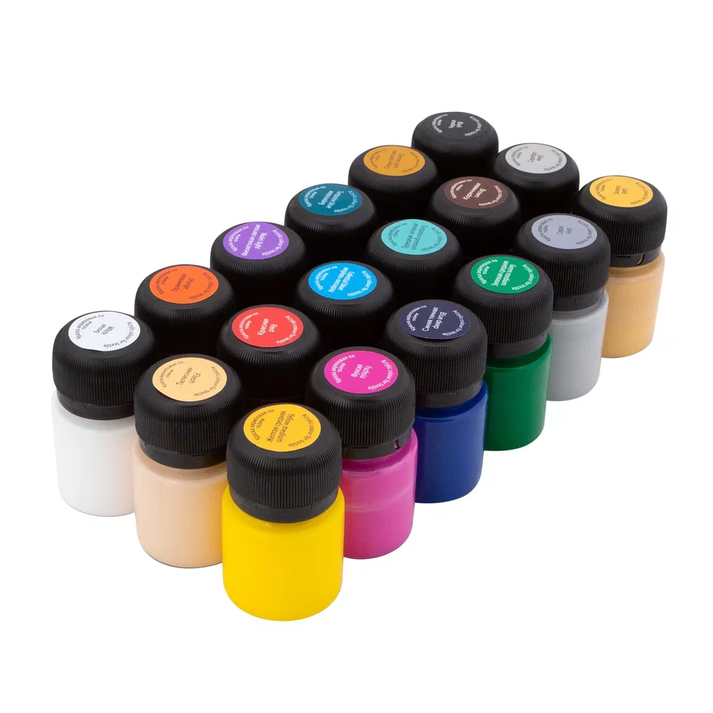 Краска акриловая по ткани "Декола", набор 18 цветов, 20 мл, банки - 9