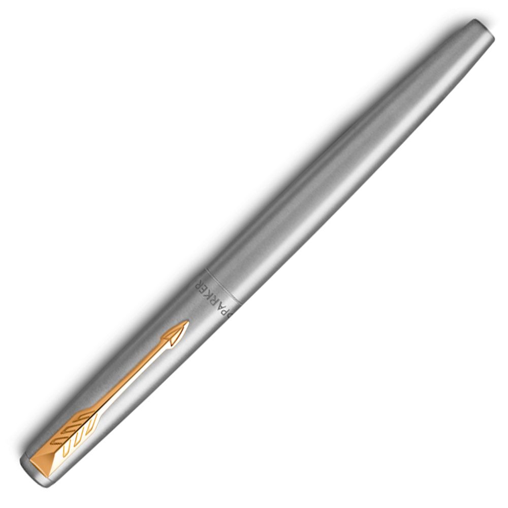 Ручка перьевая "Parker Jotter Stainless Steel CT", F, серебристый, золотистый, патрон синий - 2