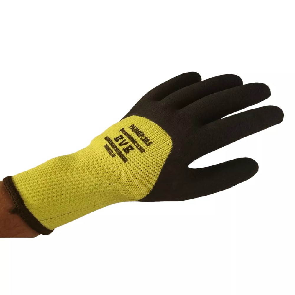 Перчатки полиэстеровые BVB, с латексным покрытием, салатовый, черный