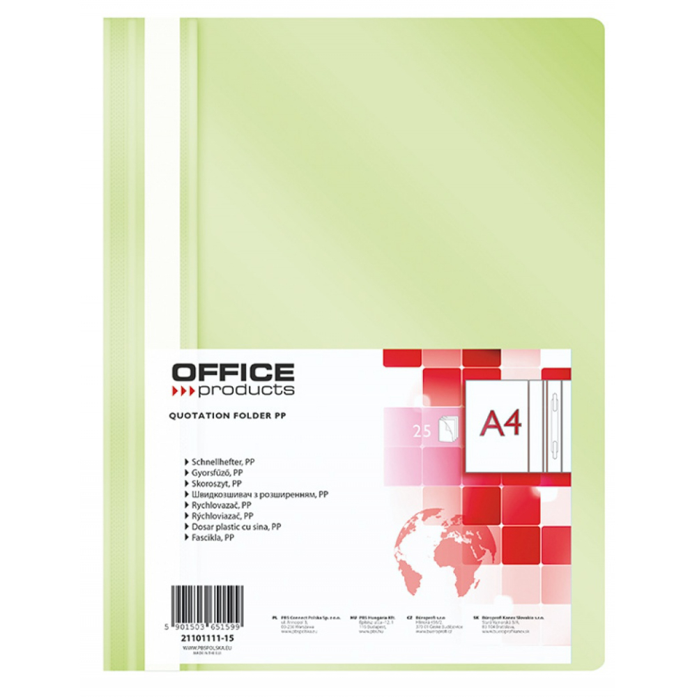 Папка скоросшиватель "Office Products", А4, светло-зеленый