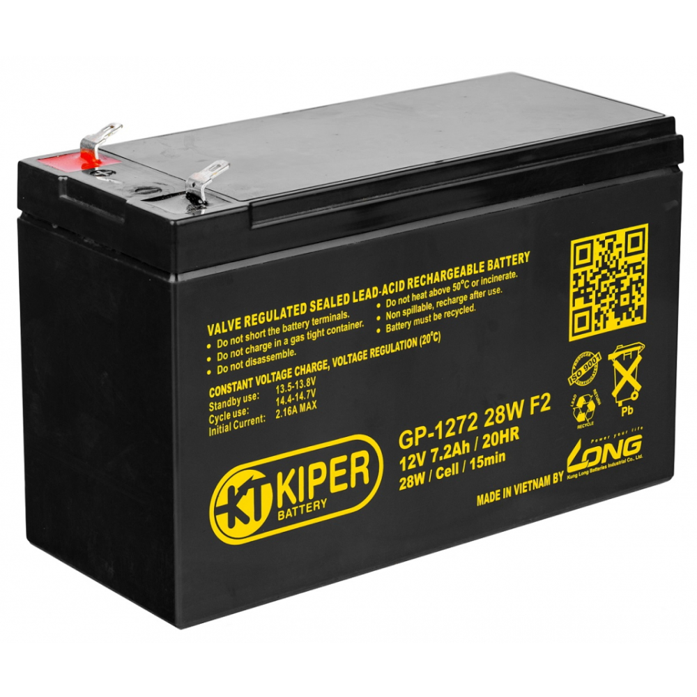 Аккумуляторная батарея Kiper GP-1272 28W F2, 12 В, 7.2 Ач
