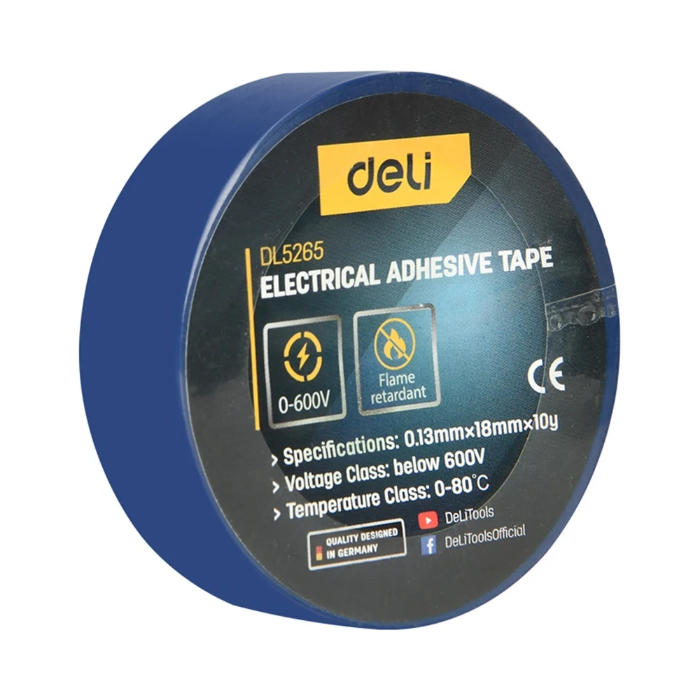 Изолента ПВХ Deli YS EDL5265, 18 мм x 10 м, 130 мкм, синяя - 6