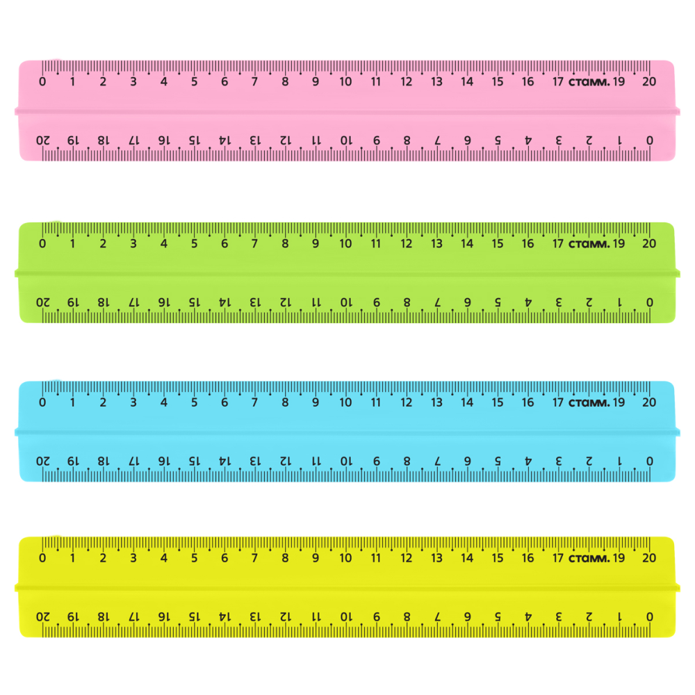 Линейка "Стамм", 20 см, с держателем, прозрачный, ассорти неон