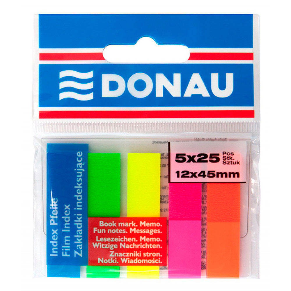 Закладки клейкие "Donau", 12x45 мм, 125 шт, ассорти