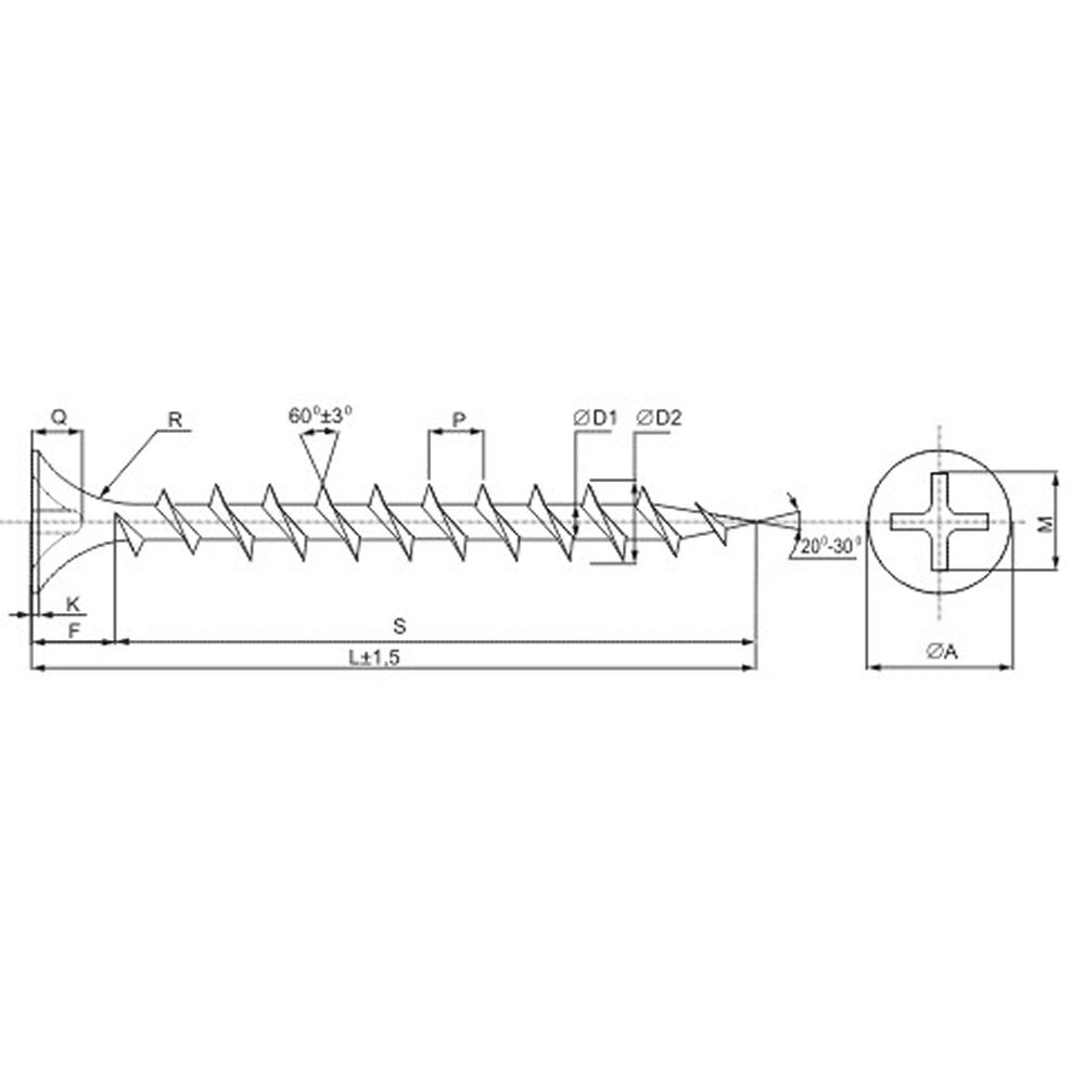 Саморез 3.5х19 мм для монтажа ГКЛ к металлу, фосфат, 1000 шт.