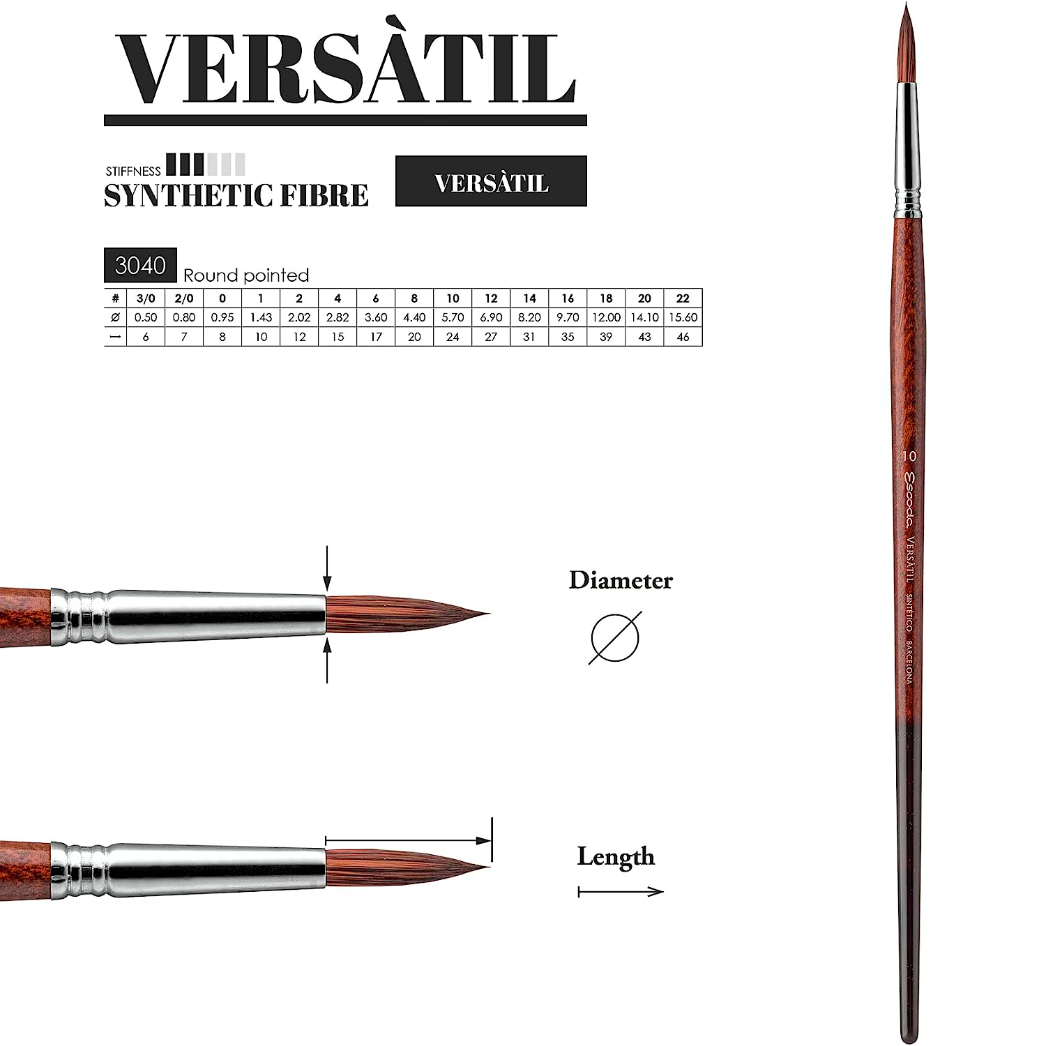 Кисть для рисования "Escoda Versatil Brush L/H 3040", синтетика, круглая, №14 - 3