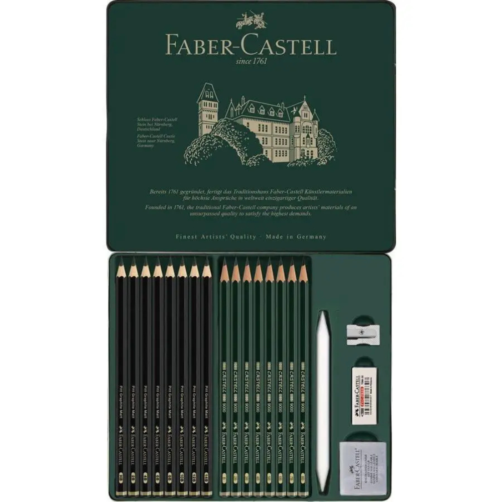 Карандаш чернографитный "Castell 9000", 20 штук,  в металлическом футляре - 2