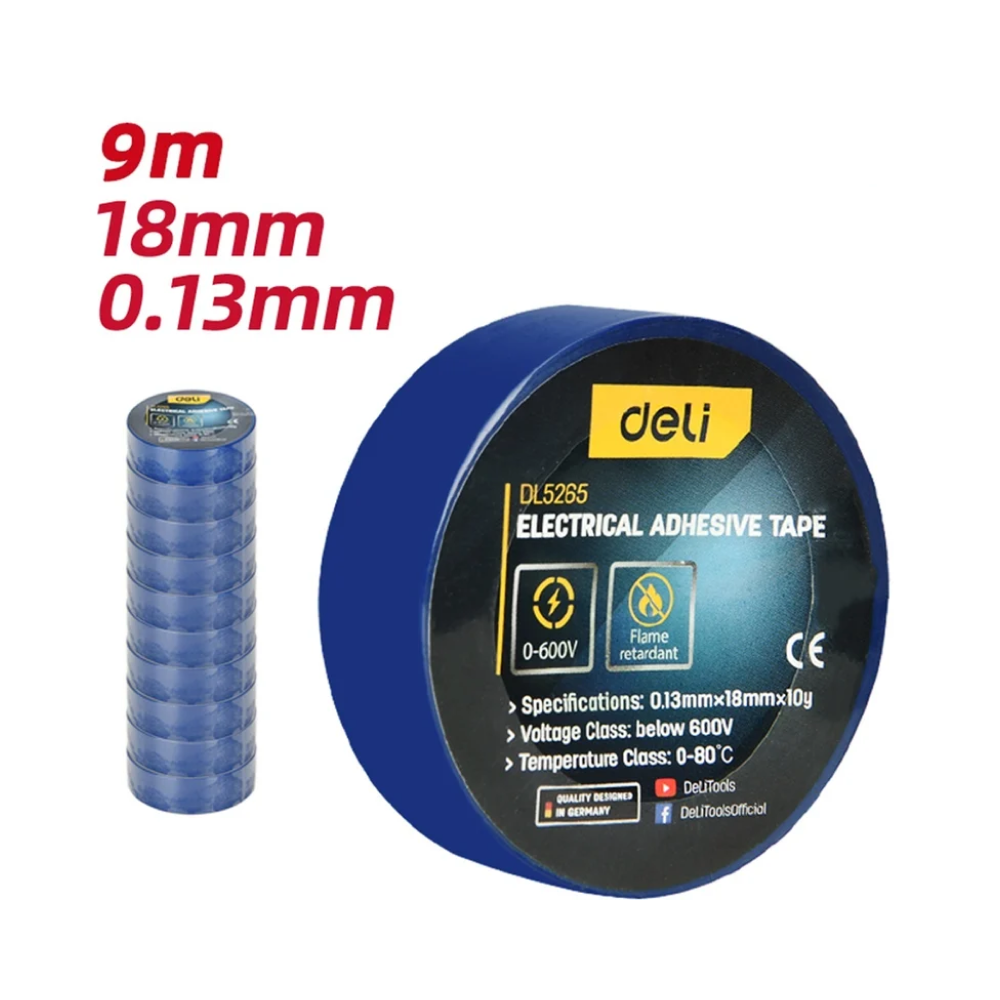 Изолента ПВХ Deli YS EDL5265, 18 мм x 10 м, 130 мкм, синяя - 2