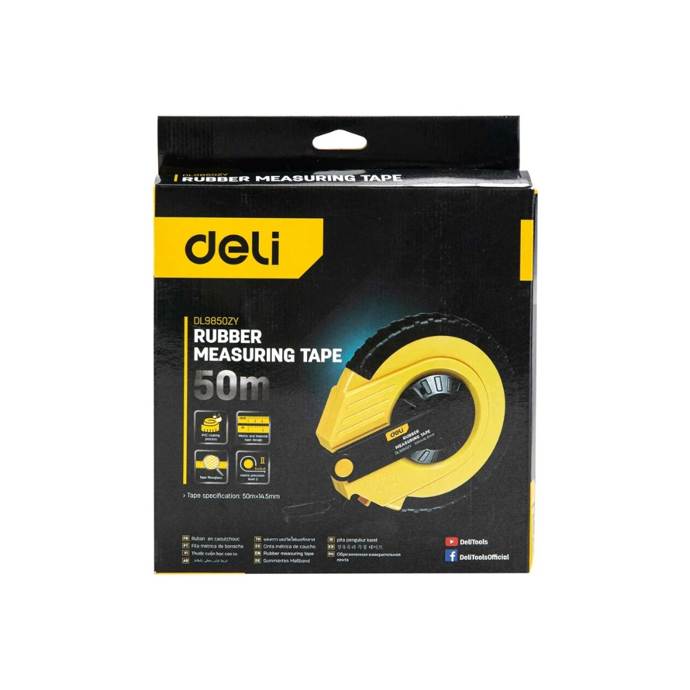 Мерная лента Deli YS EDL9850ZY, 50 м х 14,5 мм, лента фиберглас, пластиковый корпус, желтый, черный - 8