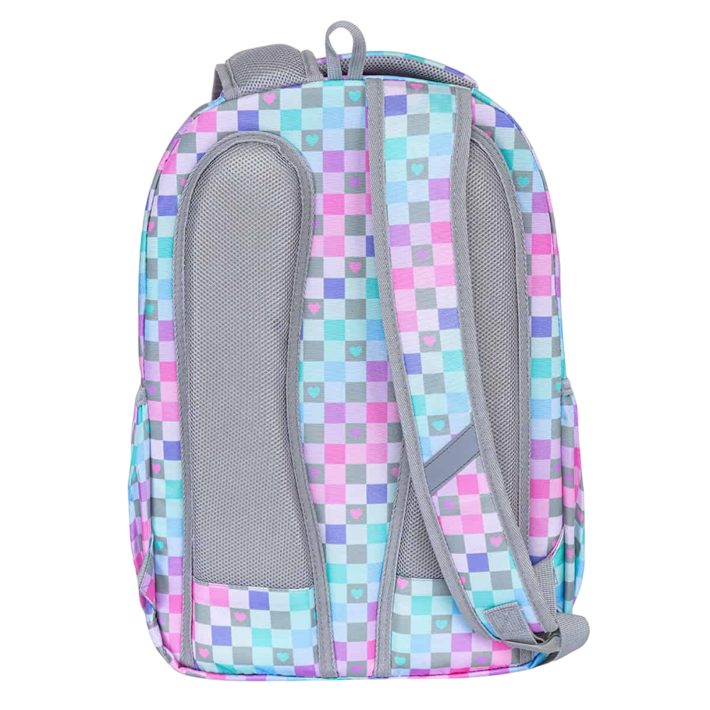 Рюкзак школьный "Checkered Hearts", голубой, розовый