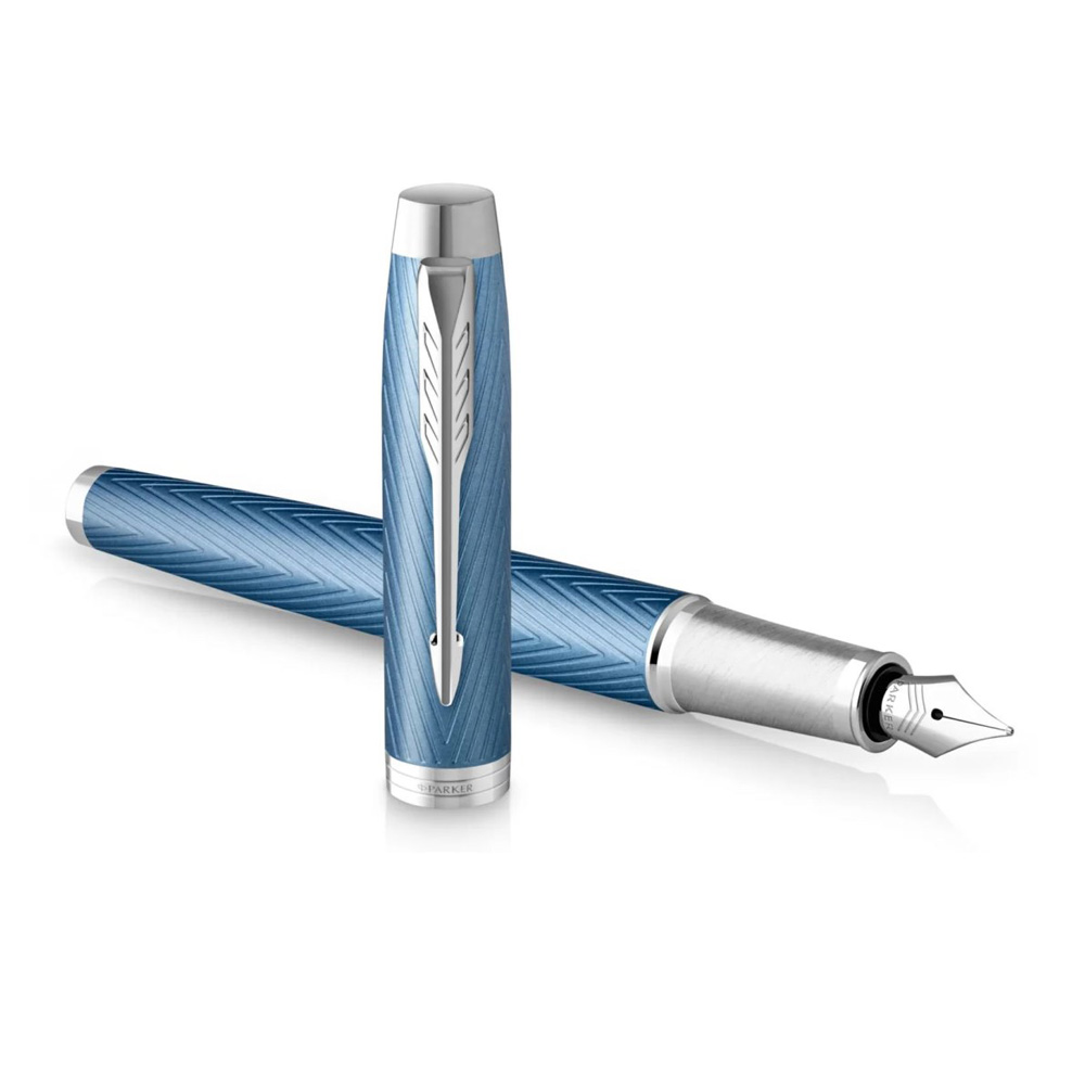 Ручка перьевая Parker "IM Premium Blue Grey CT", F, голубой, серебристый, патрон синий