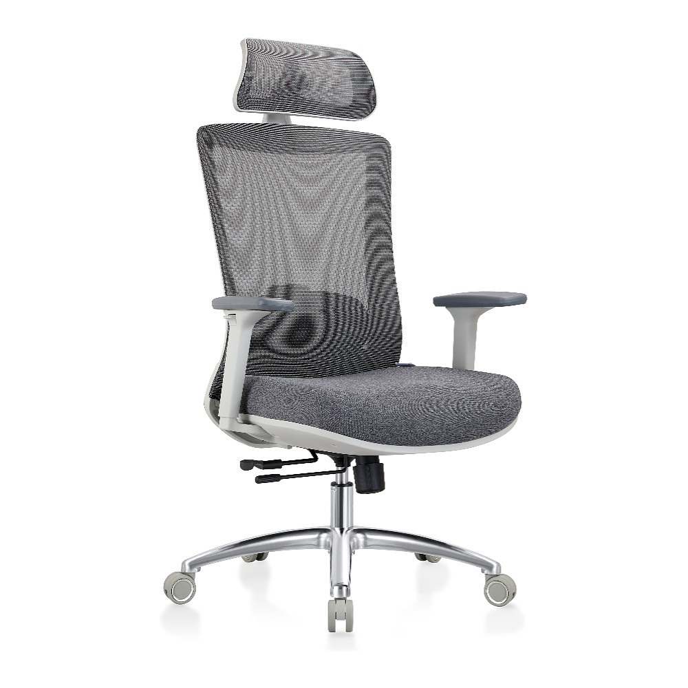 Кресло для руководителя EVOLUTION "ERGO PRIME", ткань, сетка, алюминий, серый