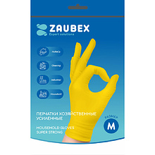 Перчатки латексные хозяйственные "Zaubex", усиленные, р-р M, желтый